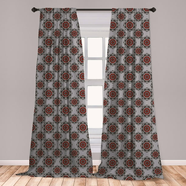 Red and Black Curtains 2 Panels Set, Persian Moroccan Middle Eastern