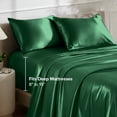 thumbnail image 6 of Bare Home Luxury Poly Satin Sheet Set for Hair and Skin, 15” Deep Pockets, Full, Forest Green, 6 of 10