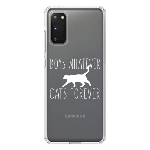 DistinctInk Clear Shockproof Hybrid Case for Galaxy S20 ULTRA / 5G (6.9" Screen) - TPU Bumper Acrylic Back Tempered Glass Screen Protector - Boys Whatever, Cats Forever