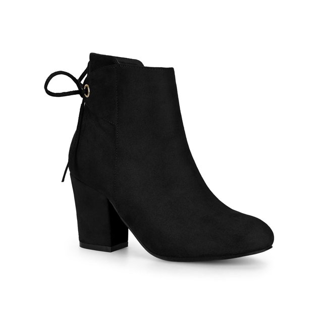 Unique Bargains Women's Block Heel Lace Up Back Ankle Boots