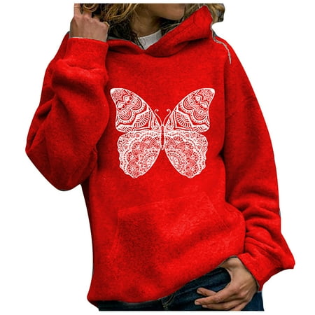 

Long Sleeve Shirts for Women Under Scrubs Women s Hooded Butterfly Print Sweatshirt Long Sleeve Top Women Long Sleeve Tops Casual