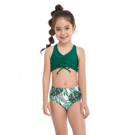 

Giligiliso Clearance Toddler Swimsuits Parent-Child Ruffles Ladies Split Two Piece Swimwear High Waist Top Tie Swimwear Bikini Set