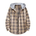 thumbnail image 2 of Patlollav Men Casual Turndown Long Sleeve Button Closure Plaid Print Hooded Shirt, 2 of 5