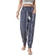thumbnail image 1 of Pantalones cónicos tipo farol, pantalones elásticos con cintura media fruncida, estampado floral, con cordón, para mujer, azul, L, 1 of 7