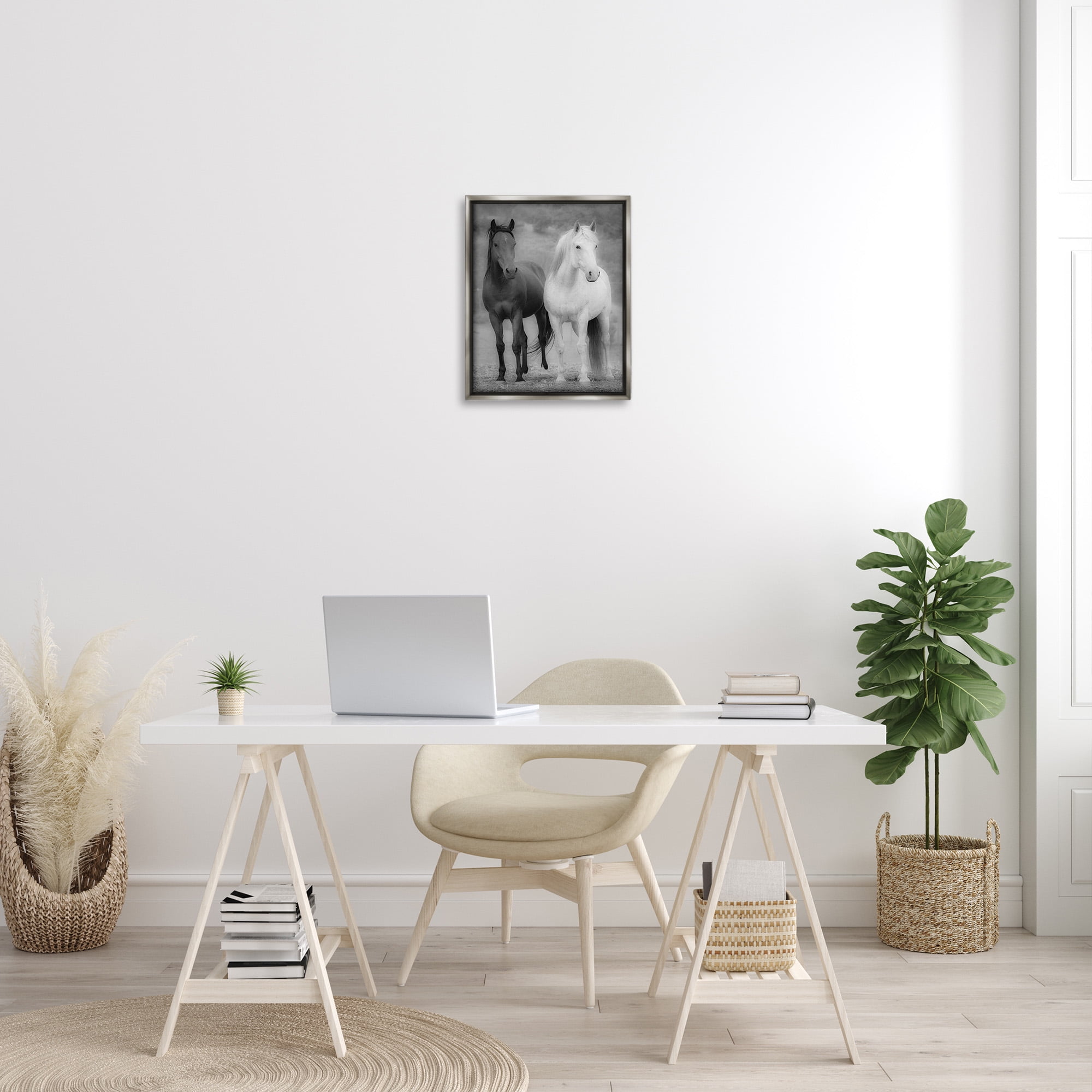 Stupell Industries White & Black Horses Animals & Insects Photography Gray Floater Framed Canvas Art Print Wall Art, 17 x 21
