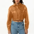 thumbnail image 2 of Feancey Women Faux Leather Cropped Jacket Button Down Casual Motorcycle Jackets Fashion PU Coat Outdoor Windproof Crop Jacket with Pockets Khaki XL, 2 of 9