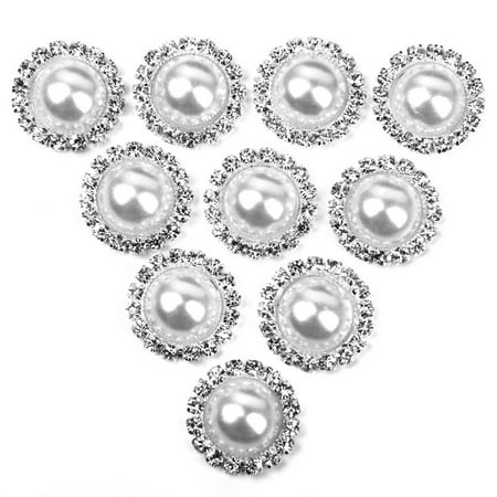 

FRCOLOR 10pcs Round Rhinestone Pearl Glue on Flat Back Embellishment (White)