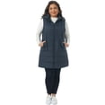 thumbnail image 3 of DARING DIVA Women's Plus Size Long Hooded Zip Up Puffer Vest 1X Navy Blue, 3 of 6
