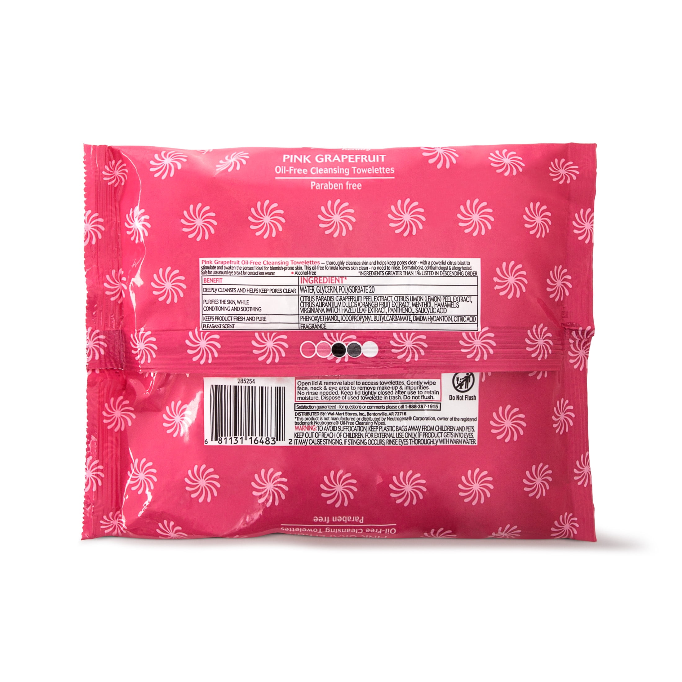 (3 pack) Equate Beauty Pink Grapefruit Oil-Free Cleansing Towelettes, 40 Count