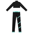 thumbnail image 4 of JanJean Kids Girls Dance Sports Tracksuit Long Sleeve Mock Neck Crop Top with Skating Pants Gymnastic Blue Green 16, 4 of 5