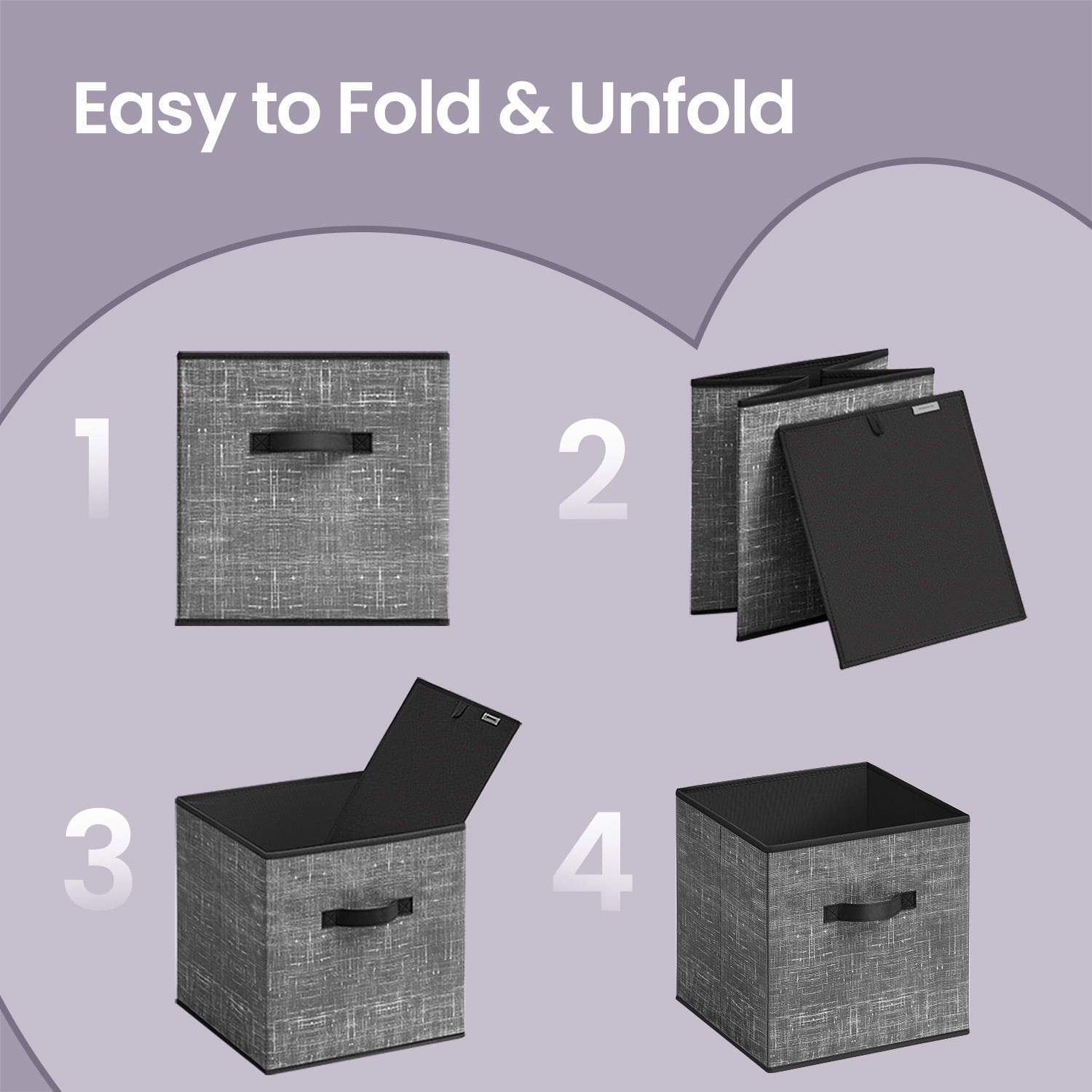 LEDREM 13" Storage Cube Organizer - 6-Pack Foldable Fabric Bins with Handles, Shelving System for Clothes, Toys, Compatible, Classic Black