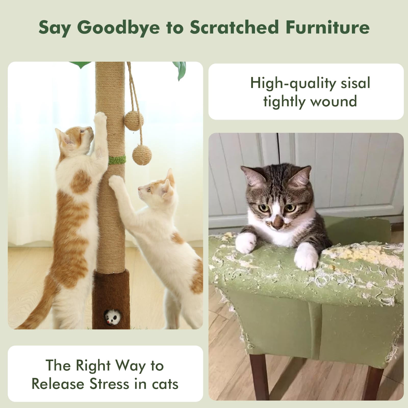 Cat 35'' Tall Scratcher Tree Tower Posts For Indoor Cats With Mouse Hole And Interactive Wooden Ball Kittens Adults