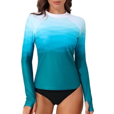 Charmo Women's Long Sleeve Rash Guard Sun Protection Swim Shirt Quick Dry Printed Shirts with Thumb Holes