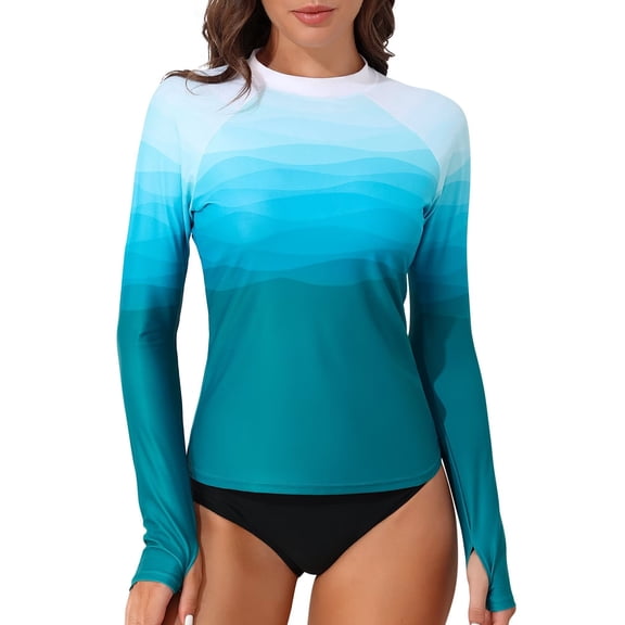 Charmo Women's Long Sleeve Rash Guard Sun Protection Swim Shirt Quick Dry Printed Shirts with Thumb Holes