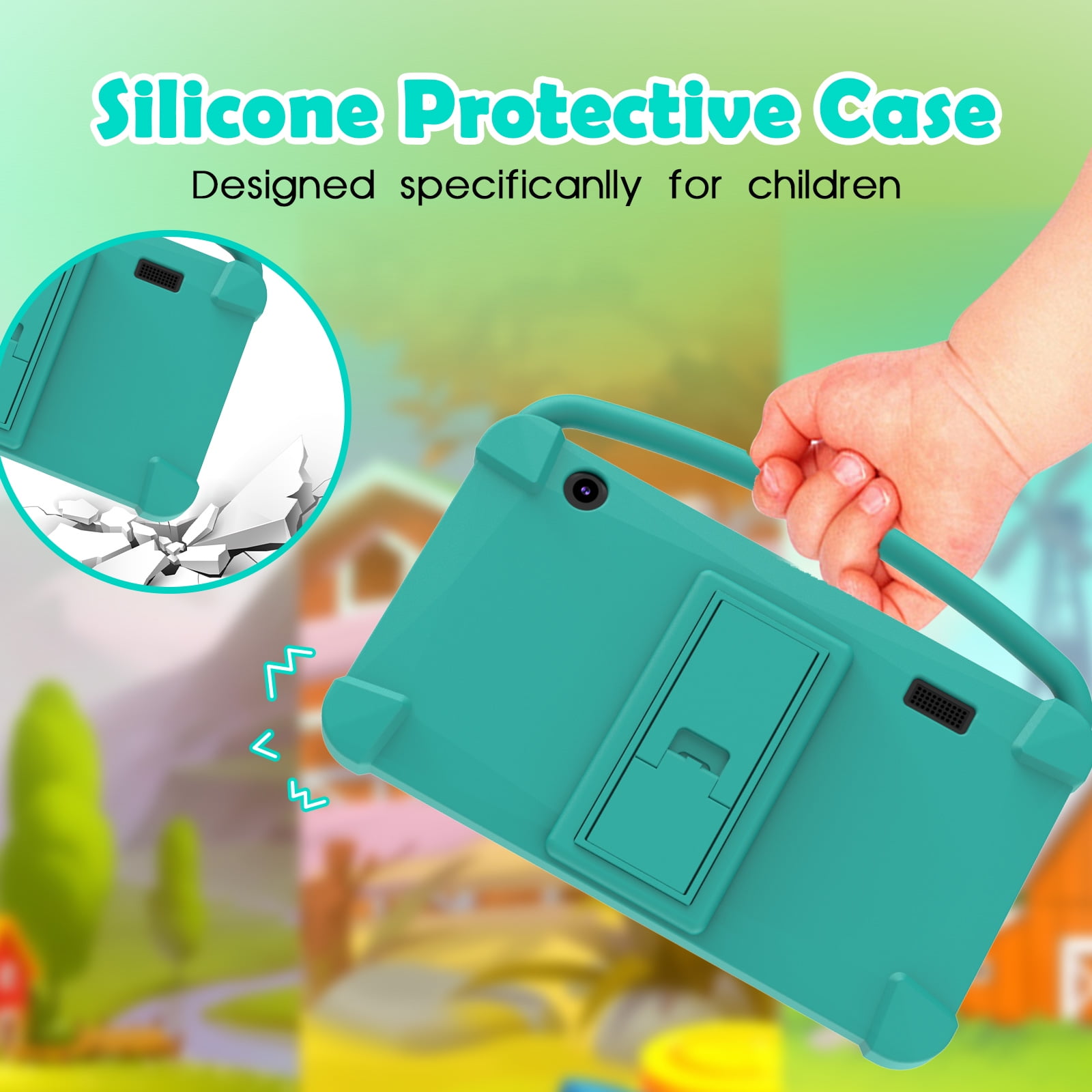 7 Inch Kids Tablet, Quad Core Android Toddler Tablets, Children Tablet with 32GB Storage 4GB RAM WiFi BT Shockproof Case Dual Camera Educationl Games Parental Control, Kids Software Pre-Installed.