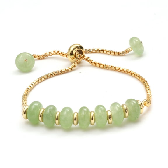 Gempires Prehnite Bolo Beads Bracelet for Women, 8mm, 14k Gold Plated