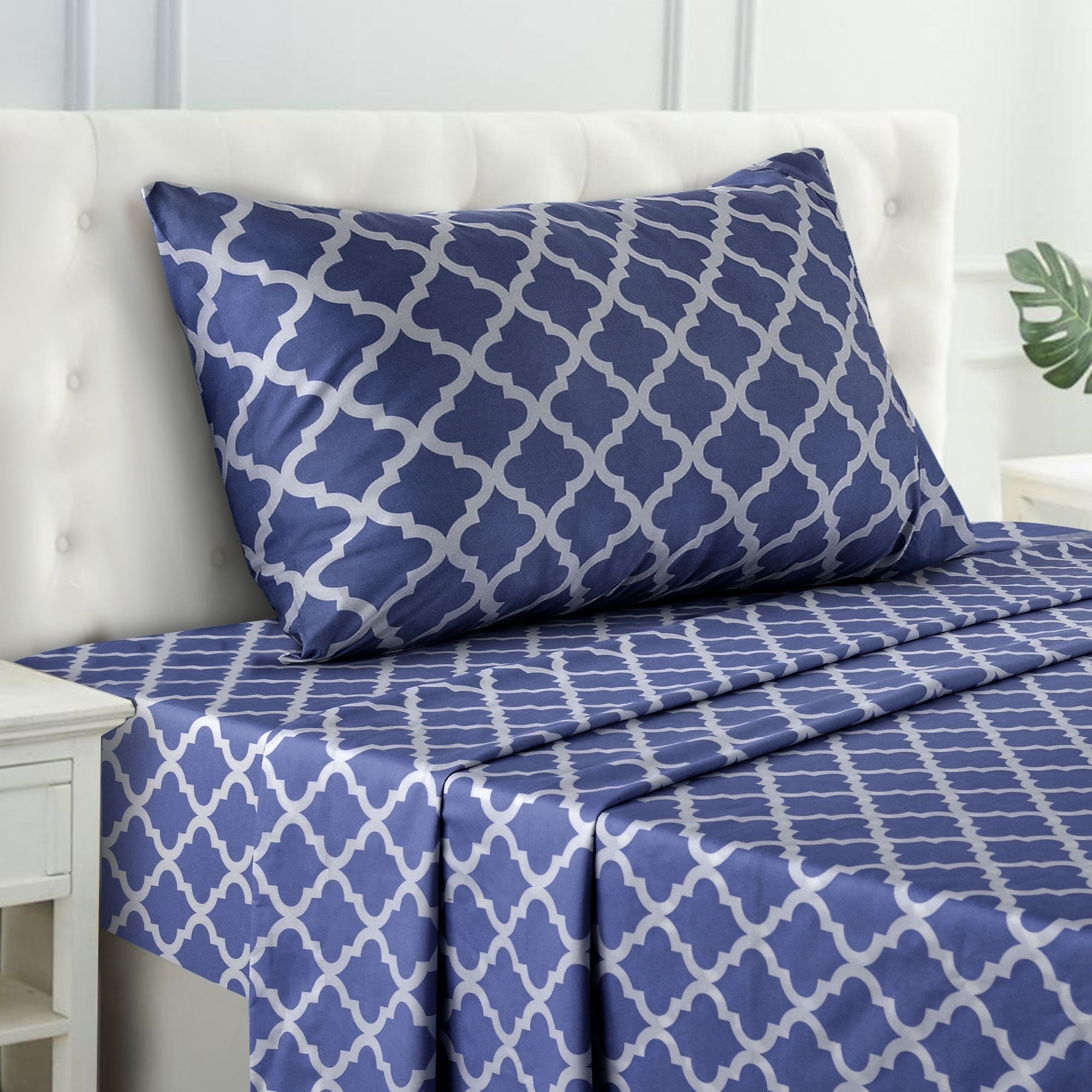 Home Collection Deals Lux Decor Twin XL Sheets Set 3 Piece - Quatrefoil Pattern, Ultra Soft Sheet Deep Pocket Fit, Wrinkle Free, Breathable & Fade Resistant OEKO-TEX Certified, Navy Blue