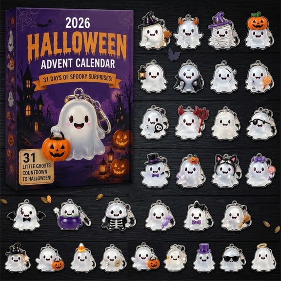 Halloween Advent Calendar Ghost Decor, 2d Halloween Decorations Advent Calendar, Spooky 31 Nights of Fright Halloween Countdown Calendar for Tree, Party