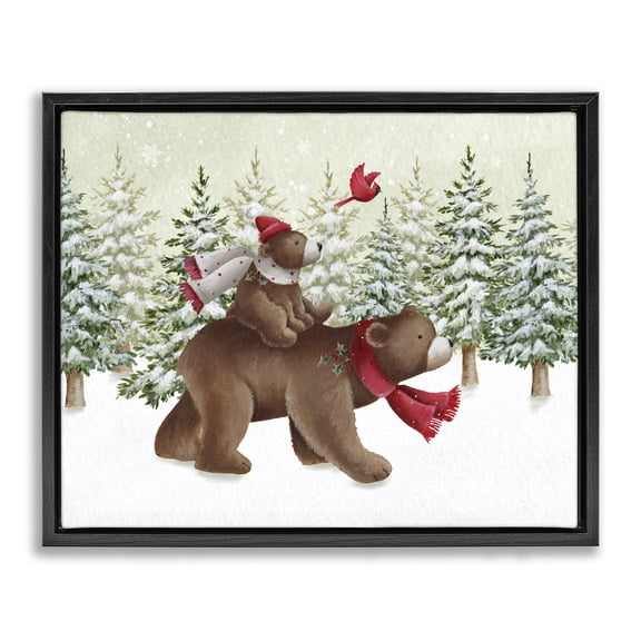 Stupell Industries Traditional Bears in Snowy Scene Black Floating Frame Canvas Art, 21 x 17, by Emma Leach