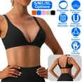 thumbnail image 4 of Teqhome Women's Deep V-Neck Sports Bra Strappy Padded Sports Bra Low Impact Fitness Yoga Bra U-Back Workout Bra Crop Top (XL, Black), 4 of 12