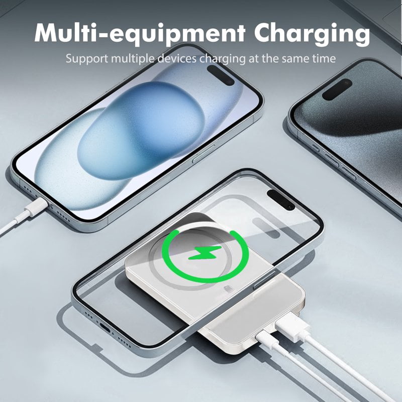 Magnetic Wireless Portable Charger, 5000mAh Power Bank with PD20w Fast Charging, USB C in&Out Battery Pack, Compatible with Mag-Safe for iPhone 17/16/15/14/13 Series, Samsung, Android, and More