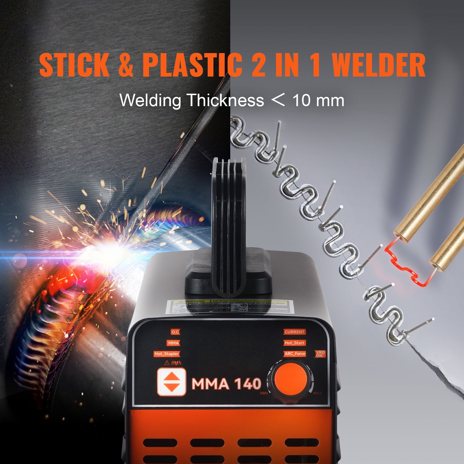BENTISM Plastic & Stick Welder 140Amp MMA/Plastic 2-IN-1 Welder Machine 110/220V Hot Stapler with Hot Start Arc Force Anti-Stick, IGBT Inverter ARC Welding Machine