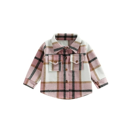 

Toddler Baby Boy Girl Flannel Plaid Shirt Jacket Casual Lapel Long Sleeve Button Down Shacket Cardigan Coat
