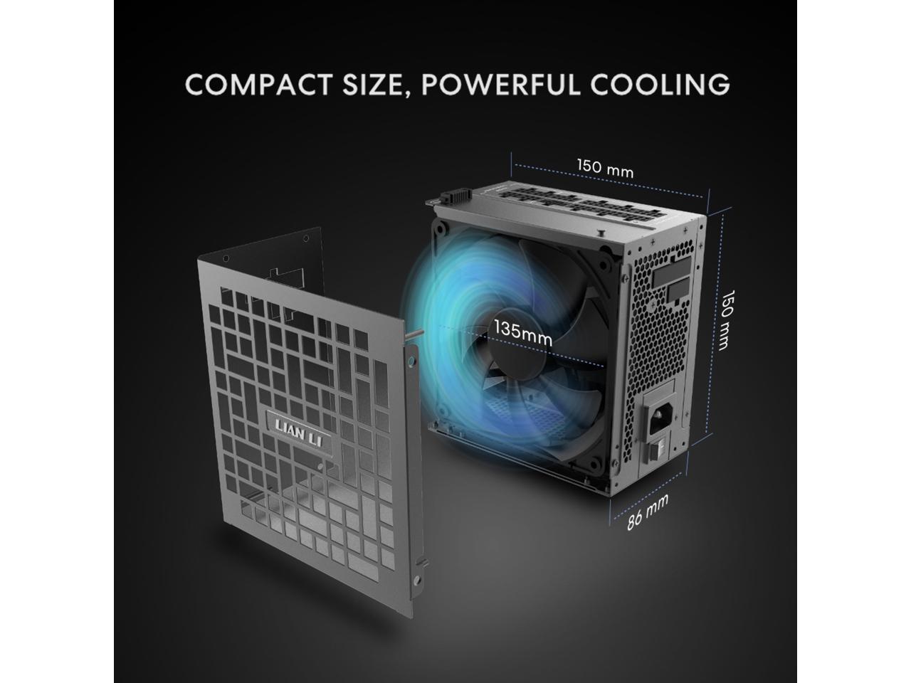 Lian Li RS 1200W Rotational Shift Fully Modular ATX Power Supply (W/ USB Fan Hub) 90° AC Inlet, Cybenetics Platinum, 80+ Gold, ATX 3.1, PCIe 5.1, 12V-2×6 Cable, 10 Year Warranty, Black (RS1200G.BH)