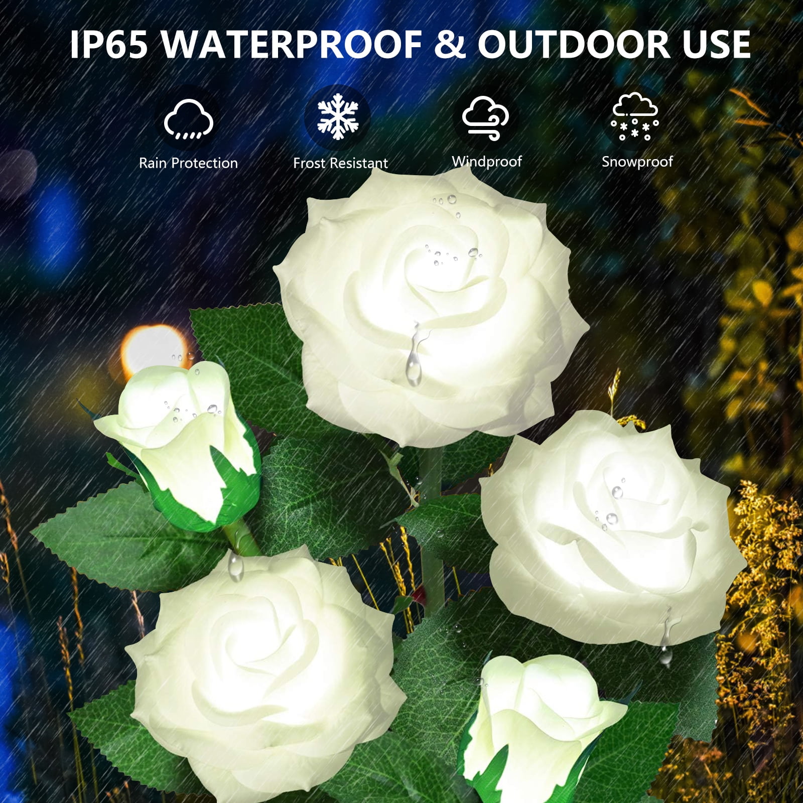 4 Pack Solar Rose Flower Lights, Outdoor Solar Garden Lights, LED Waterproof Solar Lights for Pathway Patio Yard Decor, White