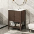 thumbnail image 2 of UBesGoo Single Bathroom Vanity and Sink Combo,  Wood Modern Bathroom Storage Cabinet, White Rectangle Ceramic Vessel Sink, Brown, 2 of 10