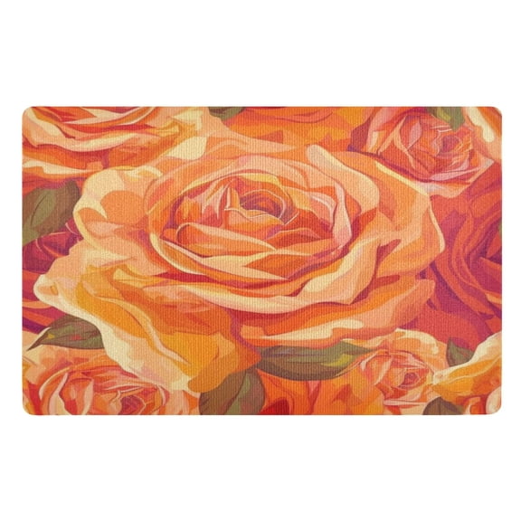 Ryvnso Rose Orange Door Mats Outdoor Indoor Entrance Low Profile Floor Rugs 32"x20" Carpet