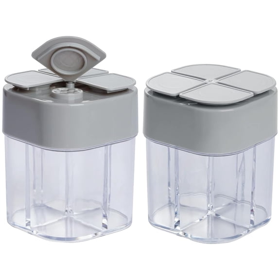 Bxaolu 2 Pack 4 in 1 Spice Container Salt and Pepper Shaker, Transparent Seasoning Shaker Can Filter Spice Jars for Home Kitchen Restaurant Camping Travel Cooking BBQ, Gray