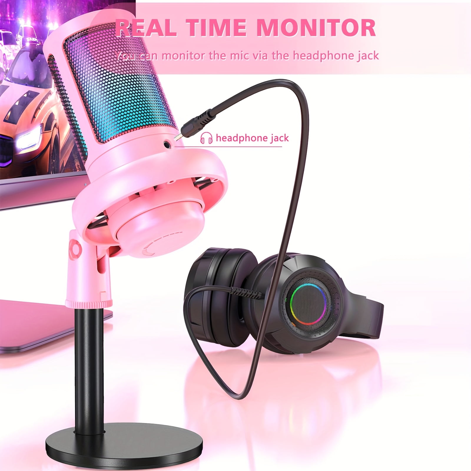 Aveek Gaming Microphone, Podcast Condenser Microphone, Streaming Mute Button, Twitch, Online Chat, PC Gamer RGB Computer Microphone, for Streaming and Podcasting