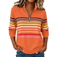 thumbnail image 4 of Women's Pullover Sweatshirt Patchwork Print Quarter Zip Plain Striped Elegant Warm Classic Long Sleeve V Neck Regular Tops Casual Home Work Fall Winter | CSEONE,Orange L, 4 of 8