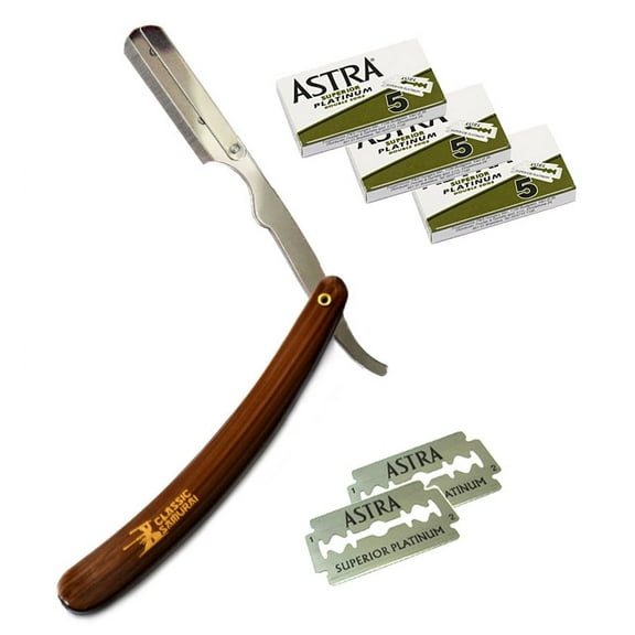 Brown Stainless Steel Professional Barber Straight Edge Razor with 15 Astra Double Edge Razor Blades