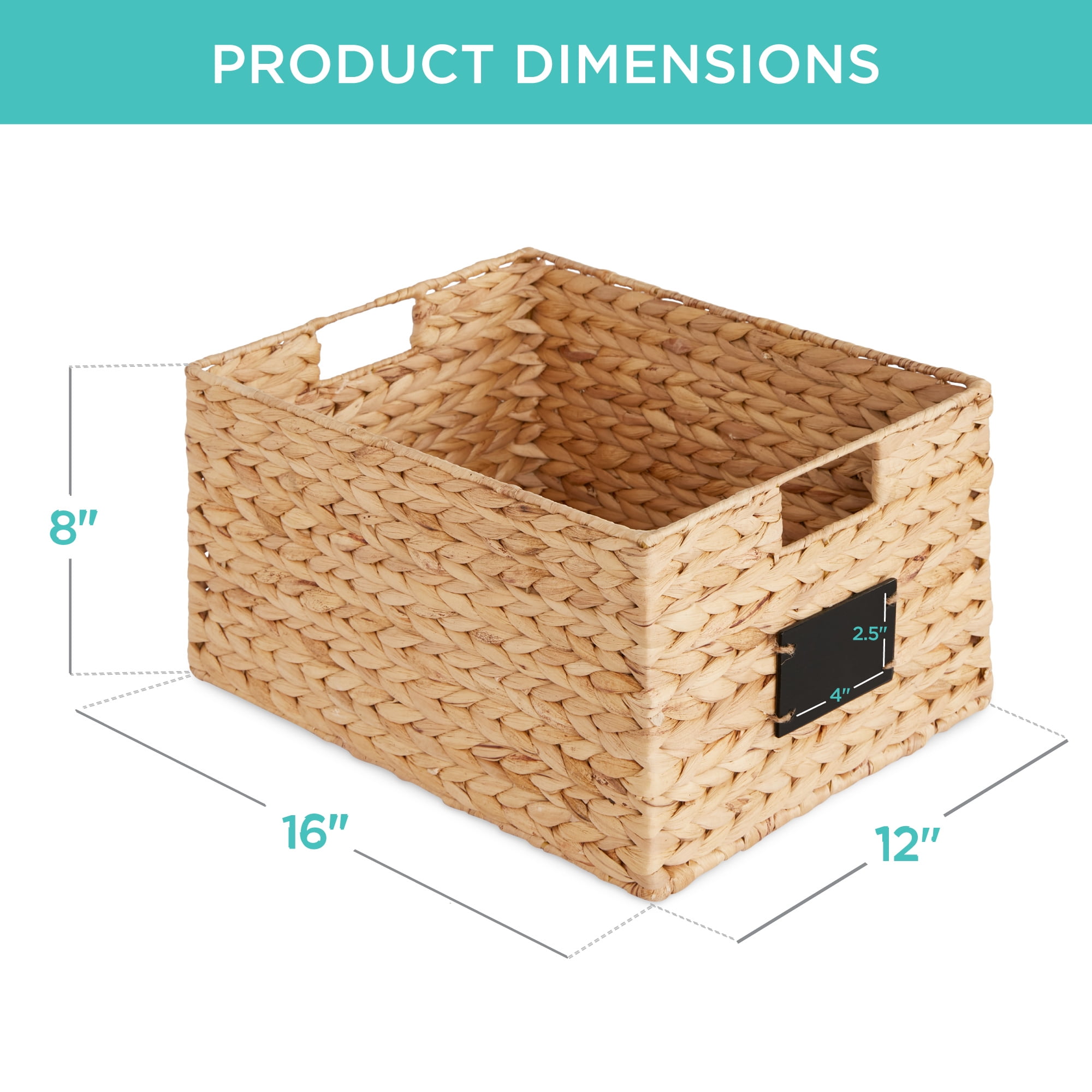 Best Choice Products Set of 2 16in Woven Water Hyacinth Pantry Baskets w/ Chalkboard Label, Chalk Marker - Natural