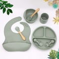 thumbnail image 1 of Vajilla de silicona para bebé, complemento alimenticio, cuenco, cuchara, tenedor, taza de agua, compartimento para babero, plato redondo, 1 of 6