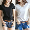 thumbnail image 3 of Ana Womens Basic Tees Shirt Solid Plain Top Short Sleeve Roundneck V Neck Top, 3 of 4