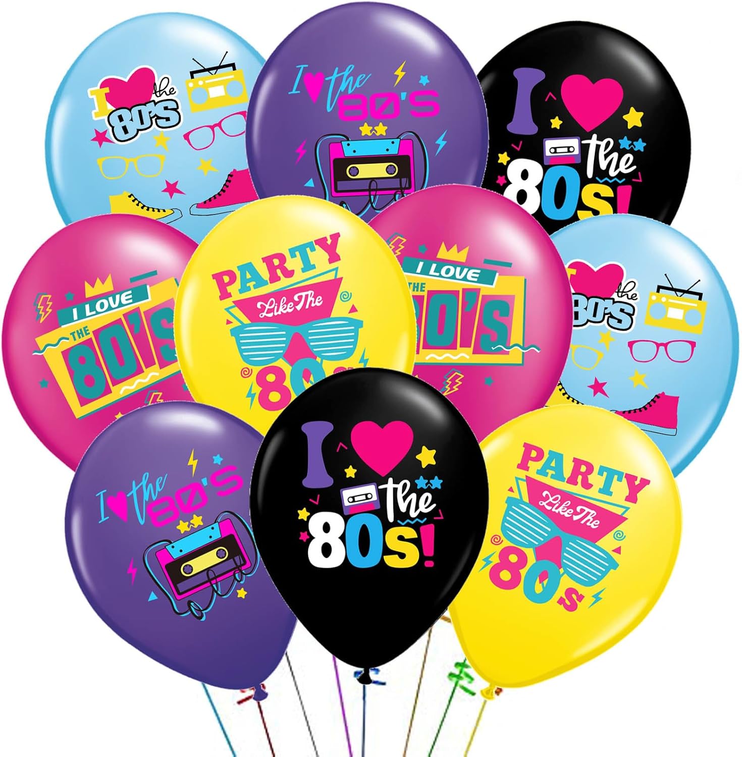 80s party decoration-30 pack back to the 80s balloons, for 1980s theme party supplies | back to the 80s party decoration, retro tape recorder skateboard balloons, for 1980s party decoration, hip hop
