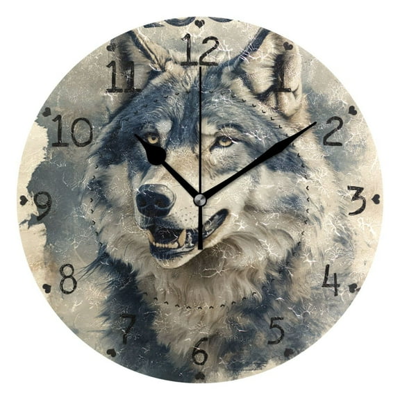 Fierce Wolf Round Wall Clock Silent Battery Operated Home Decor for Living Room Bedroom