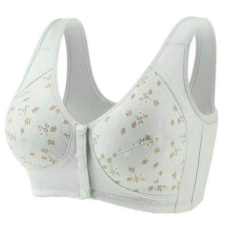 Ecqkame Bras for Old Women No Underwire Seamless Push Up Front Closure Bra Full Coverage Comfortable Breathable Everyday Bra B-Light Blue XL on Clearance