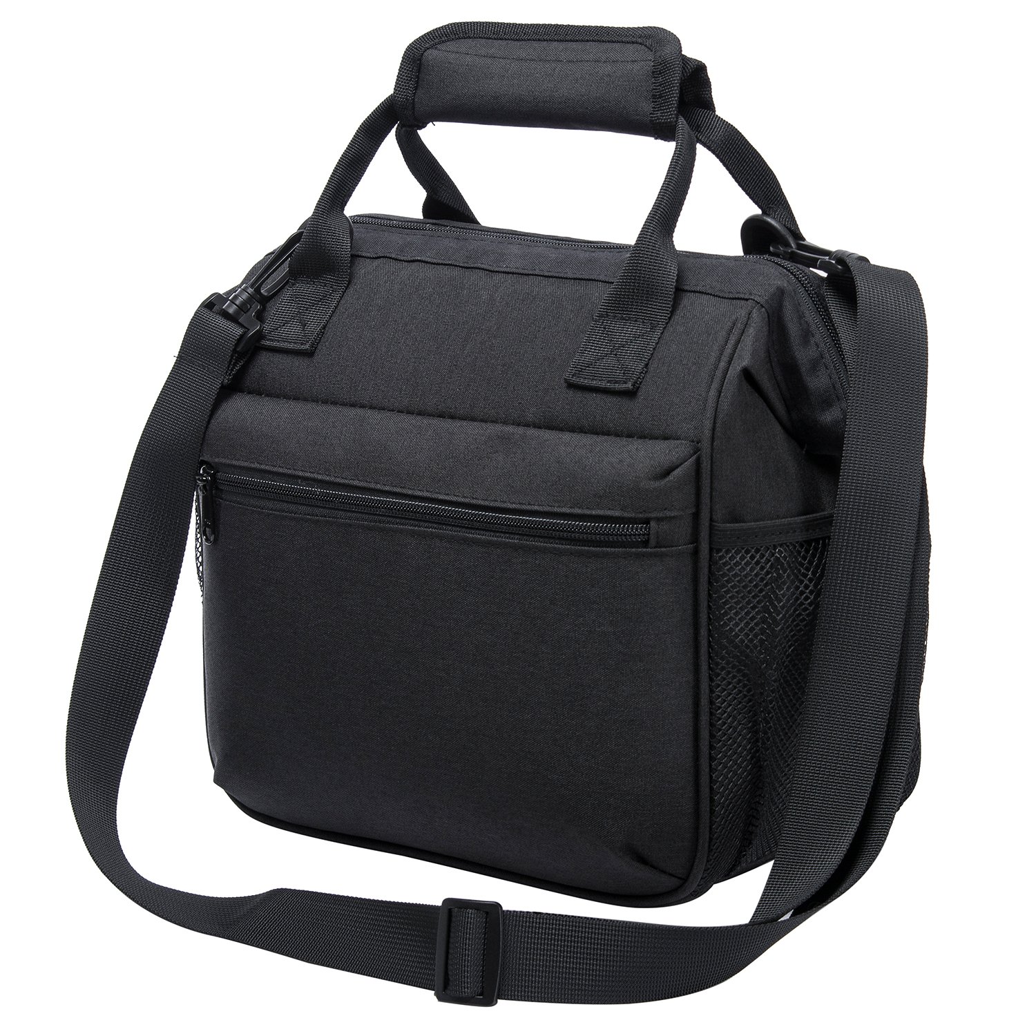 black lunch bag with shoulder strap