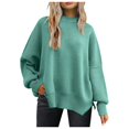 thumbnail image 1 of Women's Oversized Batwing Sweater 2024 Fall Ribbed Knit Crewneck Long Sleeve Pullover Tops with Side Slit Comfortable Casual Wear, 1 of 5