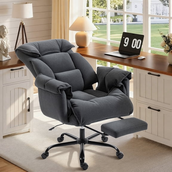 HOMCOM High Back Office Chair, Reclining Desk Chair with Footrest, Thick Cushion, High Resilience Foam, Adjustable Height, Rolling Wheels, Dark Gray