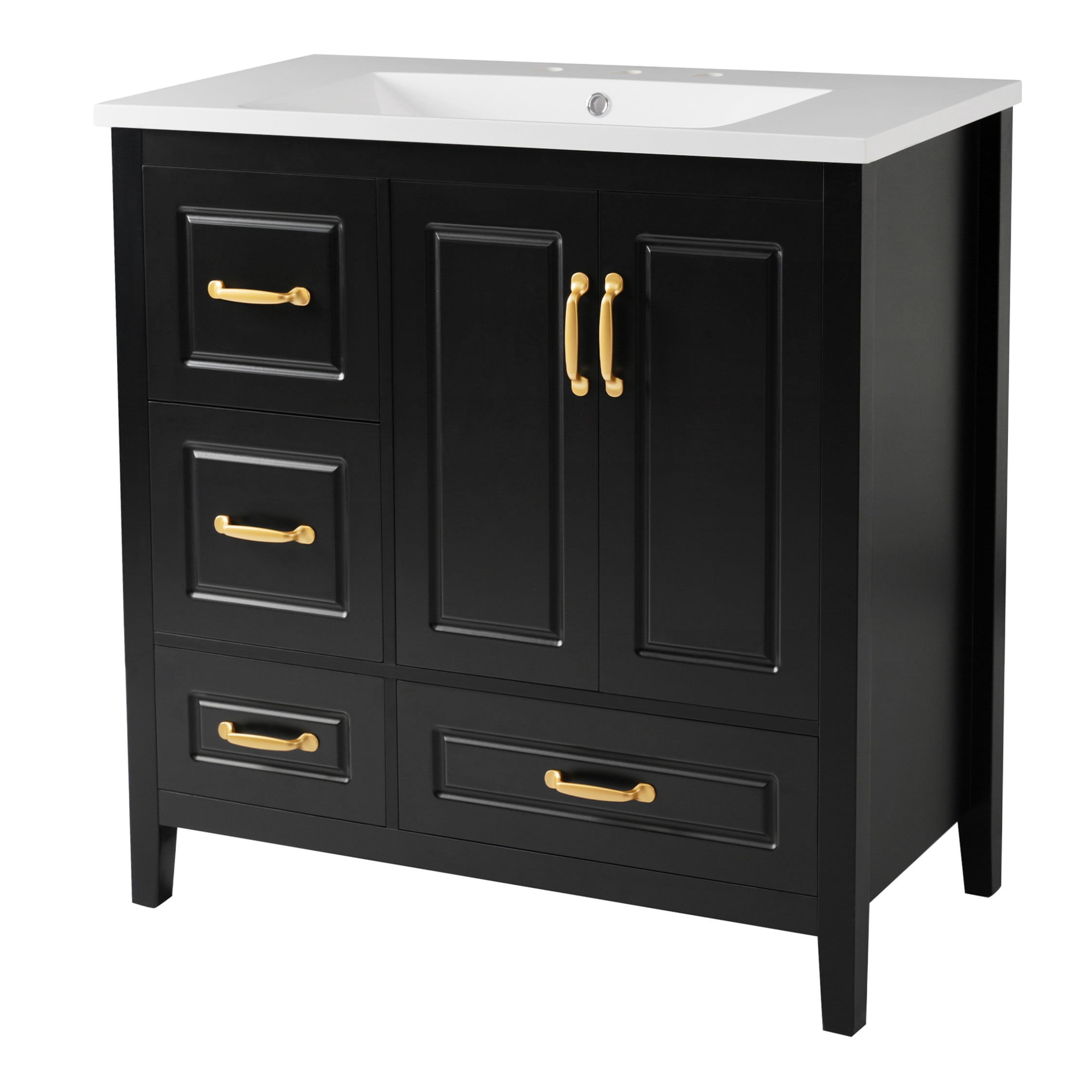 Christopher Knight Home 24" Bathroom Vanity with Sink, Soft-Close Cabinet & Drawers, Black Metal Handles, Black
