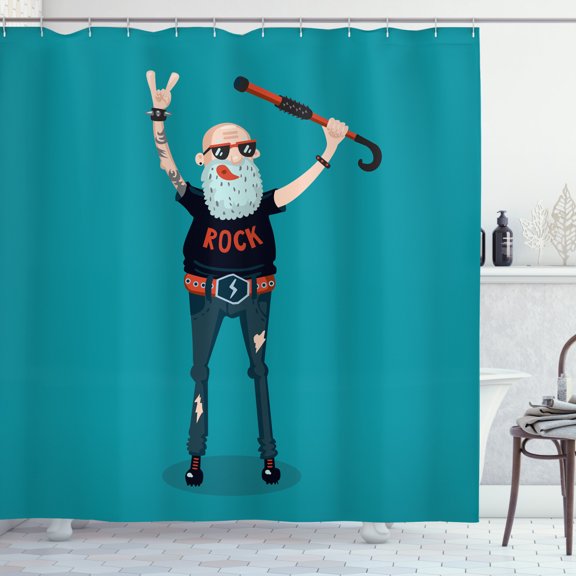 Ambesonne Retirement Shower Curtain, Rock Music Fan Man, 69"Wx70"L, Multicolor