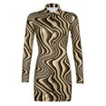 thumbnail image 3 of Douhoow Women Vintage Long Sleeve Bodycon Mini Dress Water Ripple Print Single-breasted Split Dress, 3 of 9