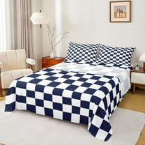 jejeloiu Vintage Checkered Twin Sheet Set,Minimalist Deepblue White,Ultra Soft Decor For Kids,3-Piece