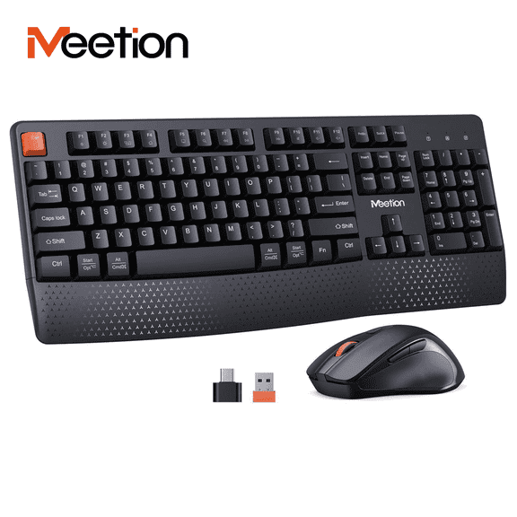 Meetion C4130 Wireless Keyboard and Mouse Combo, Full Size with Wrist Rest, Usb 2.4G for PC Desktop Laptop, Black