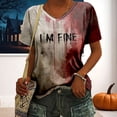 thumbnail image 3 of Happydeer Women T-shirt V-neck Long Sleeve Blood Letter Print Tee Shirt Loose Fit Halloween Pullover Tops Festival Party Wear (Type B, XXXL), 3 of 13